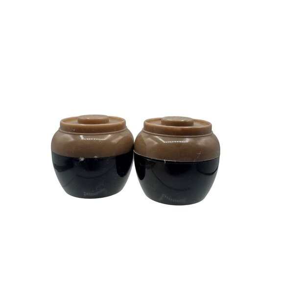 Vintage Admiration Salt & Pepper Shaker Set Two-Tone Brown Plastic Mid Century - Picture 1 of 4